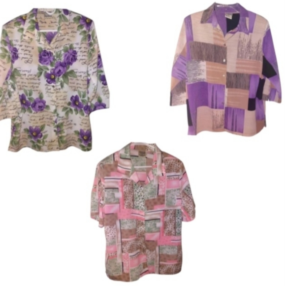Bundle Of 3 Vintage Allison Daley 3/4 Sleeve Colorblock Casual Button Down Sz 16